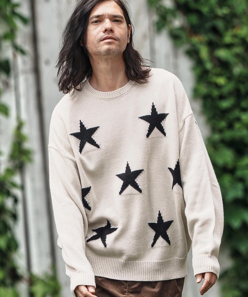 CAMBIO(カンビオ)の「mn3136- Mid Guge Star Pattern Jacquard Knit Pullover スター柄セーター(ニット/セーター・メンズ・チャコールグレー/アイボリー/ブラック/ミックスグレー・S/M/L)」の6枚目の写真