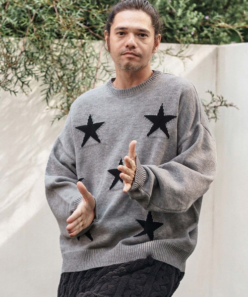 CAMBIO(カンビオ)の「mn3136- Mid Guge Star Pattern Jacquard Knit Pullover スター柄セーター(ニット/セーター・メンズ・チャコールグレー/アイボリー/ブラック/ミックスグレー・S/M/L)」の13枚目の写真
