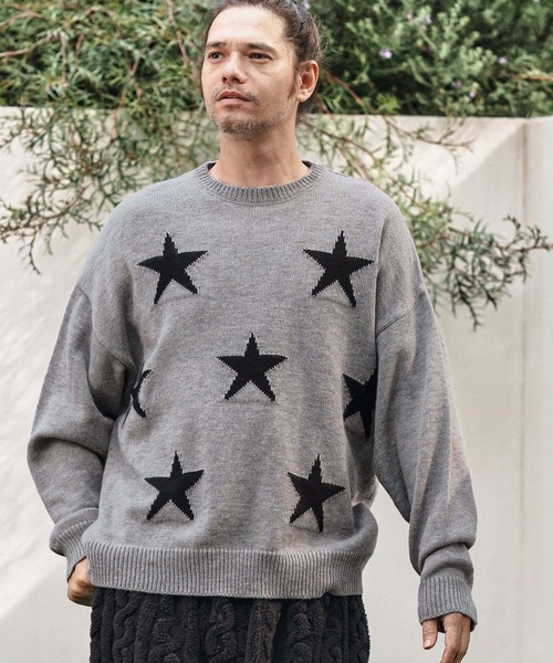 CAMBIO(カンビオ)の「mn3136- Mid Guge Star Pattern Jacquard Knit Pullover スター柄セーター(ニット/セーター・メンズ・チャコールグレー/アイボリー/ブラック/ミックスグレー・S/M/L)」の14枚目の写真