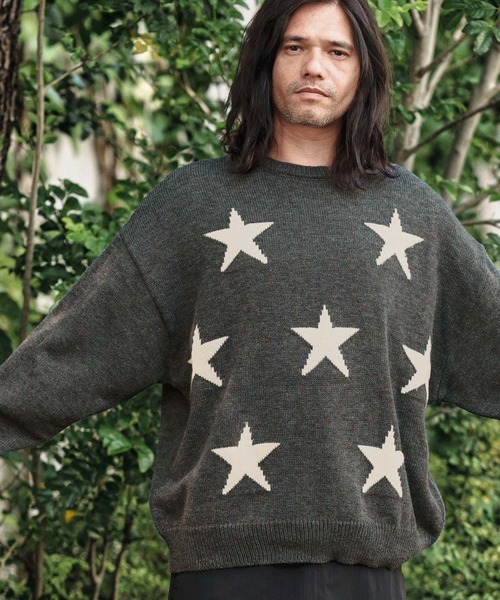 CAMBIO(カンビオ)の「mn3136- Mid Guge Star Pattern Jacquard Knit Pullover スター柄セーター(ニット/セーター・メンズ・チャコールグレー/アイボリー/ブラック/ミックスグレー・S/M/L)」の19枚目の写真