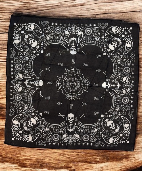 ヴィンテージ 加工 スカル ペイズリー バンダナ（バンダナ/スカーフ