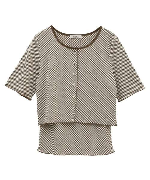 earth music&ecology（アースミュージックアンドエコロジー）の「SET2点ギンガムメロ－カーデ＋リボンタンク（Tシャツ/カットソー・レディース・ブラウン/レッド/ブラック・FREE）」の2枚目の写真