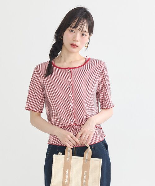 earth music&ecology（アースミュージックアンドエコロジー）の「SET2点ギンガムメロ－カーデ＋リボンタンク（Tシャツ/カットソー・レディース・ブラウン/レッド/ブラック・FREE）」の6枚目の写真