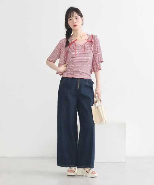 earth music&ecology（アースミュージックアンドエコロジー）の「SET2点ギンガムメロ－カーデ＋リボンタンク（Tシャツ/カットソー・レディース・ブラウン/レッド/ブラック・FREE）」の8枚目の写真