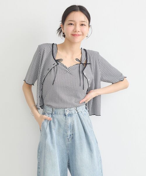 earth music&ecology（アースミュージックアンドエコロジー）の「SET2点ギンガムメロ－カーデ＋リボンタンク（Tシャツ/カットソー・レディース・ブラウン/レッド/ブラック・FREE）」の11枚目の写真