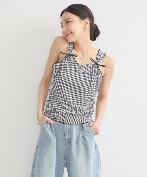 earth music&ecology（アースミュージックアンドエコロジー）の「SET2点ギンガムメロ－カーデ＋リボンタンク（Tシャツ/カットソー・レディース・ブラウン/レッド/ブラック・FREE）」の15枚目の写真