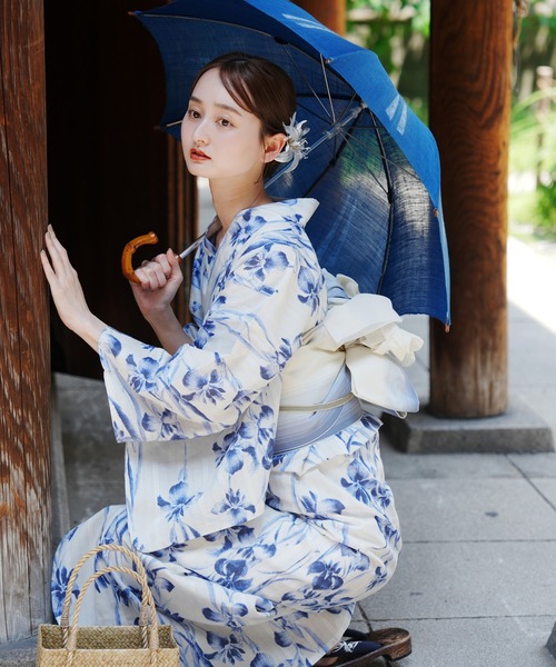 utatane×Acka.］浴衣4set 鮫小紋と菖蒲 navy・ivory（浴衣