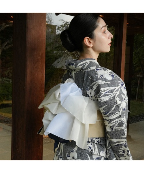 utatane×Acka. 浴衣4set 鮫小紋と菖蒲 ivory utatane×Acka.］鮫小紋と菖蒲 ivory 浴衣4set ○ : 浴衣通販