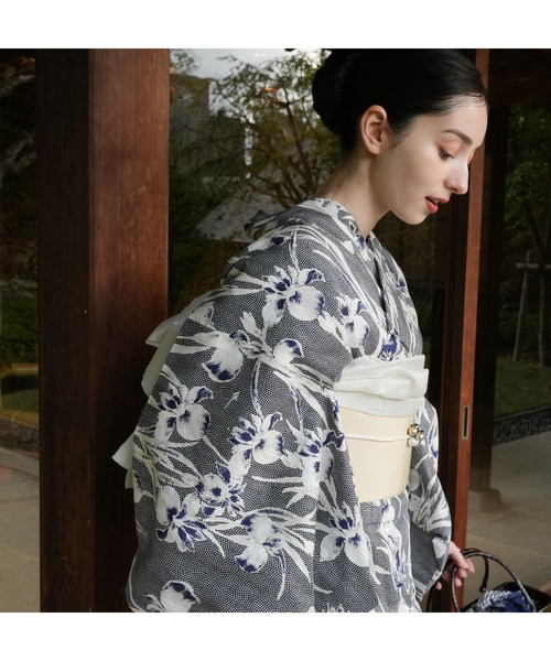 utatane×Acka.］浴衣4set 鮫小紋と菖蒲 navy・ivory（浴衣