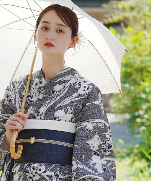 utatane×Acka.］浴衣4set 鮫小紋と菖蒲 navy・ivory（浴衣