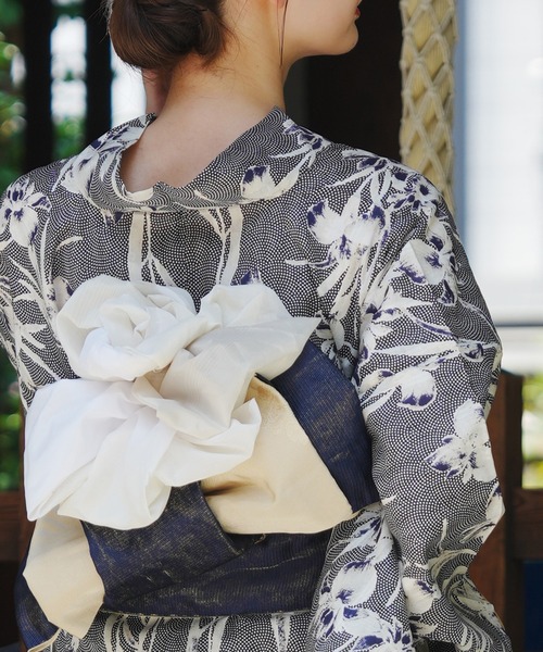 utatane×Acka.］浴衣4set 鮫小紋と菖蒲 navy・ivory（浴衣