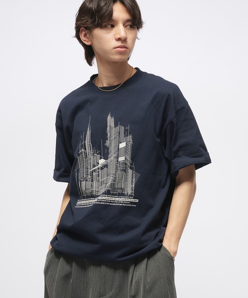 Adoon plain（アドーンプレーン）の「Geometric Skyline Drawcord T-Shirt / ジオメトリック＆スカイラインドローコードTシャツ（Tシャツ/カットソー・メンズ・レッド/オフホワイト/ネイビー/ブラウン/ブラック/ホワイト系その他/ブラック系その他・MEDIUM/LARGE）」の17枚目の写真