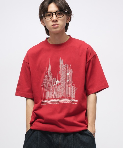 Adoon plain（アドーンプレーン）の「Geometric Skyline Drawcord T-Shirt / ジオメトリック＆スカイラインドローコードTシャツ（Tシャツ/カットソー・メンズ・レッド/オフホワイト/ネイビー/ブラウン/ブラック/ホワイト系その他/ブラック系その他・MEDIUM/LARGE）」の14枚目の写真