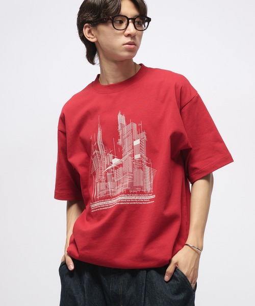 Adoon plain（アドーンプレーン）の「Geometric Skyline Drawcord T-Shirt / ジオメトリック＆スカイラインドローコードTシャツ（Tシャツ/カットソー・メンズ・レッド/オフホワイト/ネイビー/ブラウン/ブラック/ホワイト系その他/ブラック系その他・MEDIUM/LARGE）」の10枚目の写真