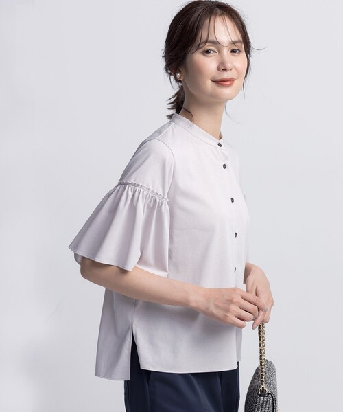 組曲 L(クミキョク オオキイサイズ)の「ギャザースリーブクリア カットソー(Tシャツ/カットソー・レディース・ライトグレー系/ブラック系/ライラック系・7/6)」の1枚目の写真