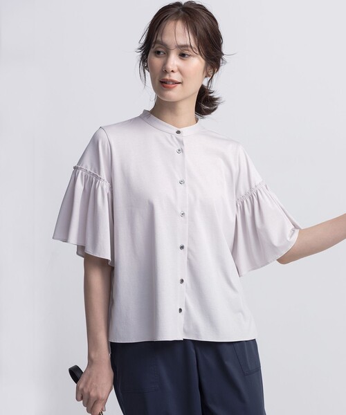 組曲 L(クミキョク オオキイサイズ)の「ギャザースリーブクリア カットソー(Tシャツ/カットソー・レディース・ライトグレー系/ブラック系/ライラック系・7/6)」の4枚目の写真
