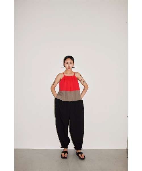 サロペット・オーバーオール・オールインワン OMMO VOLUME HEM GATHER ALL IN ONE セール】VOLUME HEM GATHER ALL IN ONE（つなぎ/オールインワン