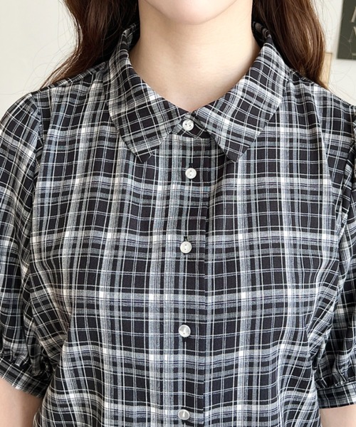 セール】リボンビスチェセット半袖チェックシャツブラウス