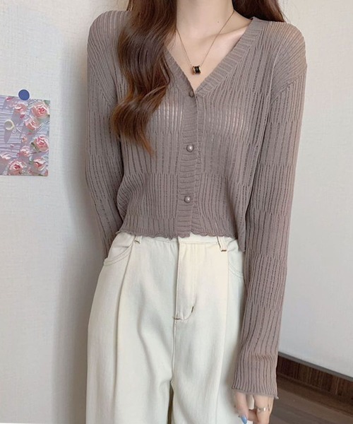 GLAMOROUS JANE(グラマラスジェーン)の「透かしランダムリブVネックショート丈カーディガン(カーディガン/ボレロ・レディース・ブルー/ブラック/パープル/ベージュ/ホワイト/グリーン/ブラウン/ピンク・FREE)」の13枚目の写真