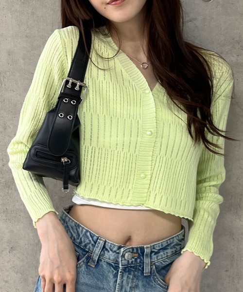 GLAMOROUS JANE(グラマラスジェーン)の「透かしランダムリブVネックショート丈カーディガン(カーディガン/ボレロ・レディース・ブルー/ブラック/パープル/ベージュ/ホワイト/グリーン/ブラウン/ピンク・FREE)」の18枚目の写真