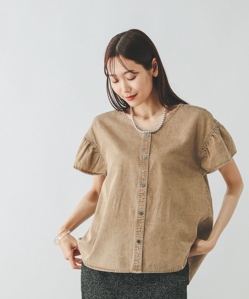 GLOBAL WORK(グローバルワーク)の「デニムフリルブラウス/571291(シャツ/ブラウス・レディース・ベージュ/ブルー・MEDIUM/LARGE)」の7枚目の写真