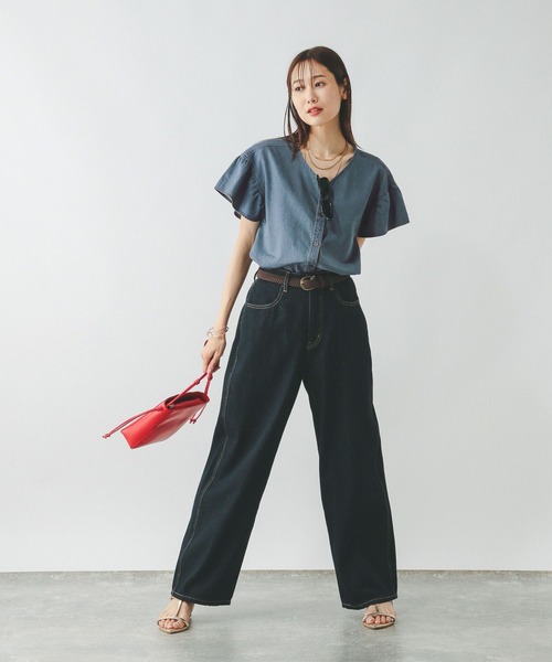 GLOBAL WORK(グローバルワーク)の「デニムフリルブラウス/571291(シャツ/ブラウス・レディース・ベージュ/ブルー・MEDIUM/LARGE)」の9枚目の写真