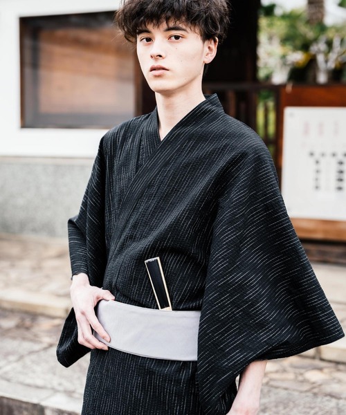 セール】しじら織り帯付き浴衣 扇子 下駄 巾着 5点セット 無地