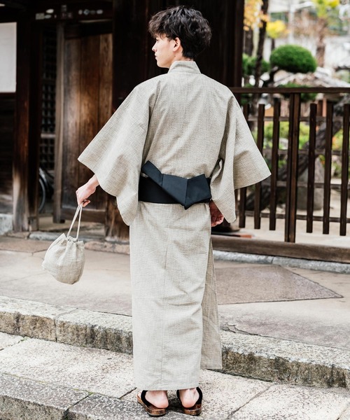 浴衣　帯　下駄　巾着　セット セール】しじら織り帯付き浴衣 扇子 下駄 巾着 5点セット 無地