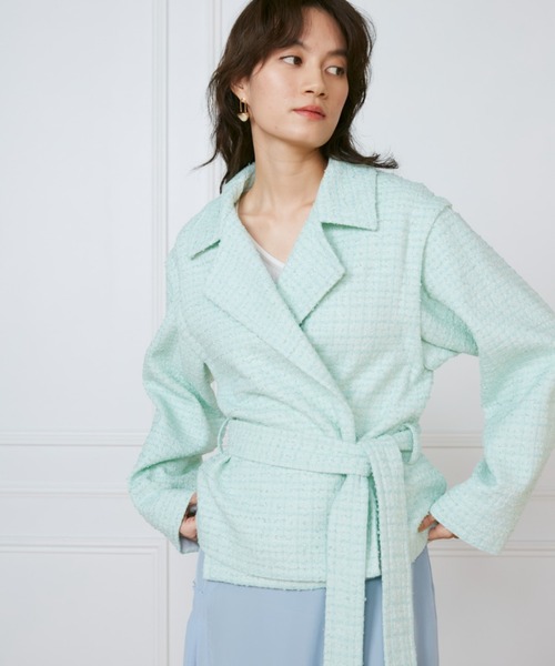 INED(イネド)の「Lanifico Camporeツイードショートコート《la veille by SUPERIOR CLOSET》(トレンチコート・レディース・グリーン系その他/ネイビー・7号/9号/11号)」の1枚目の写真