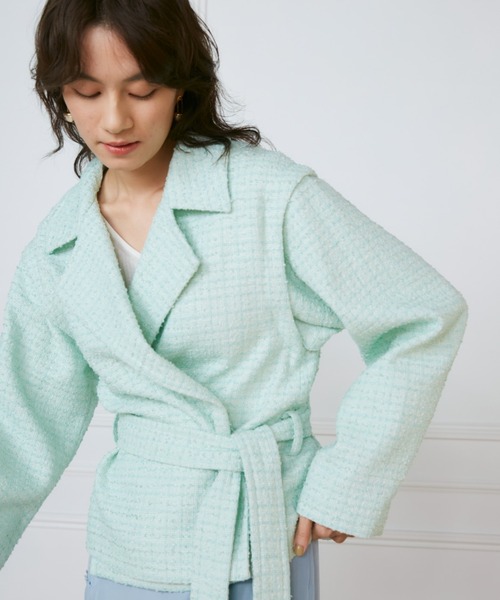 INED(イネド)の「Lanifico Camporeツイードショートコート《la veille by SUPERIOR CLOSET》(トレンチコート・レディース・グリーン系その他/ネイビー・7号/9号/11号)」の15枚目の写真