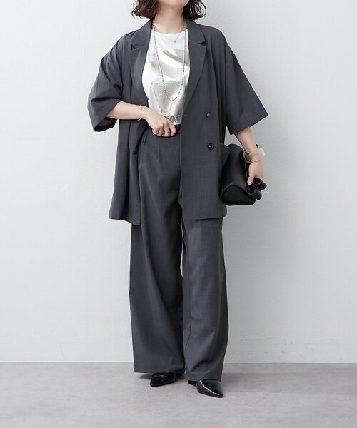 Remind me and forever（リマインドミーアンドフォーエバー）の「【上下SET】BIGテーラーWジャケット+ワイドパンツ（テーラードジャケット・レディース・グレー/ブラウン/チャコールグレー/ベージュ・FREE）」の9枚目の写真