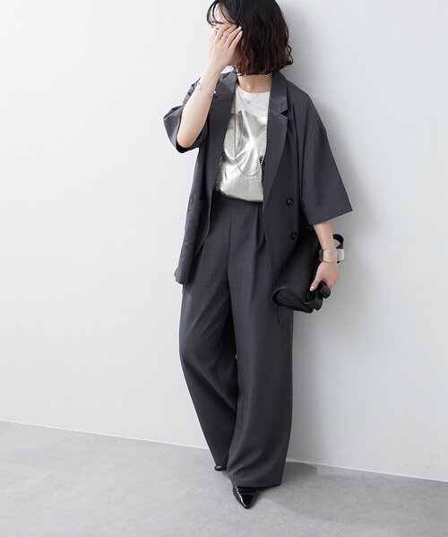 Remind me and forever（リマインドミーアンドフォーエバー）の「【上下SET】BIGテーラーWジャケット+ワイドパンツ（テーラードジャケット・レディース・グレー/ブラウン/チャコールグレー/ベージュ・FREE）」の10枚目の写真