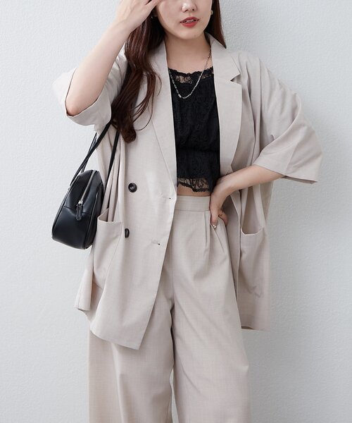 Remind me and forever（リマインドミーアンドフォーエバー）の「【上下SET】BIGテーラーWジャケット+ワイドパンツ（テーラードジャケット・レディース・グレー/ブラウン/チャコールグレー/ベージュ・FREE）」の12枚目の写真