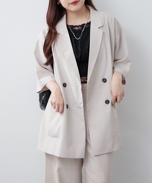 Remind me and forever（リマインドミーアンドフォーエバー）の「【上下SET】BIGテーラーWジャケット+ワイドパンツ（テーラードジャケット・レディース・グレー/ブラウン/チャコールグレー/ベージュ・FREE）」の13枚目の写真