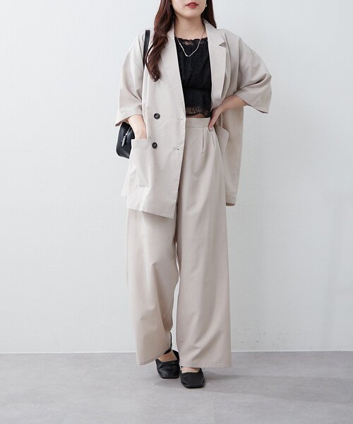 Remind me and forever（リマインドミーアンドフォーエバー）の「【上下SET】BIGテーラーWジャケット+ワイドパンツ（テーラードジャケット・レディース・グレー/ブラウン/チャコールグレー/ベージュ・FREE）」の14枚目の写真