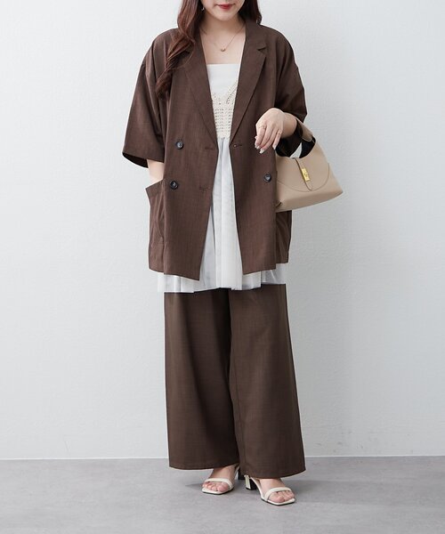 Remind me and forever（リマインドミーアンドフォーエバー）の「【上下SET】BIGテーラーWジャケット+ワイドパンツ（テーラードジャケット・レディース・グレー/ブラウン/チャコールグレー/ベージュ・FREE）」の17枚目の写真
