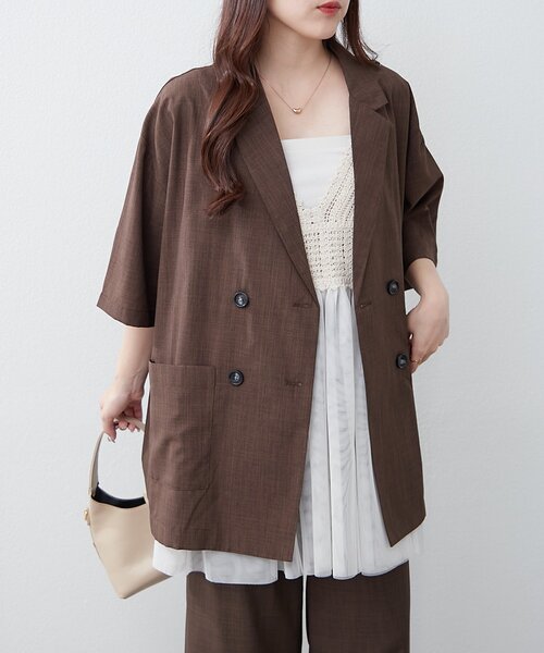 Remind me and forever（リマインドミーアンドフォーエバー）の「【上下SET】BIGテーラーWジャケット+ワイドパンツ（テーラードジャケット・レディース・グレー/ブラウン/チャコールグレー/ベージュ・FREE）」の18枚目の写真