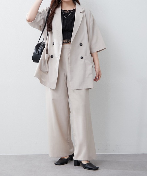 Remind me and forever（リマインドミーアンドフォーエバー）の「【上下SET】BIGテーラーWジャケット+ワイドパンツ（テーラードジャケット・レディース・グレー/ブラウン/チャコールグレー/ベージュ・FREE）」の4枚目の写真