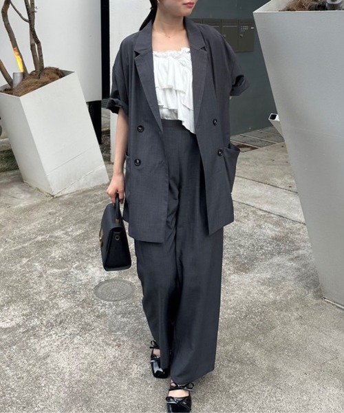 Remind me and forever（リマインドミーアンドフォーエバー）の「【上下SET】BIGテーラーWジャケット+ワイドパンツ（テーラードジャケット・レディース・グレー/ブラウン/チャコールグレー/ベージュ・FREE）」の2枚目の写真