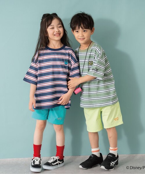 and D. petit main（アンドディープティマイン）の「【モンスターズ・インク】マルチボーダービッグ半T（Tシャツ/カットソー・キッズ・グリーン/ネイビー・100cm/110cm/120cm/130cm/140cm/150cm/90cm）」の3枚目の写真