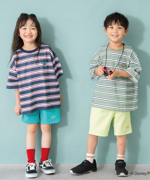 and D. petit main（アンドディープティマイン）の「【モンスターズ・インク】マルチボーダービッグ半T（Tシャツ/カットソー・キッズ・グリーン/ネイビー・100cm/110cm/120cm/130cm/140cm/150cm/90cm）」の4枚目の写真