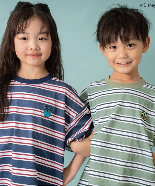 and D. petit main（アンドディープティマイン）の「【モンスターズ・インク】マルチボーダービッグ半T（Tシャツ/カットソー・キッズ・グリーン/ネイビー・100cm/110cm/120cm/130cm/140cm/150cm/90cm）」の5枚目の写真