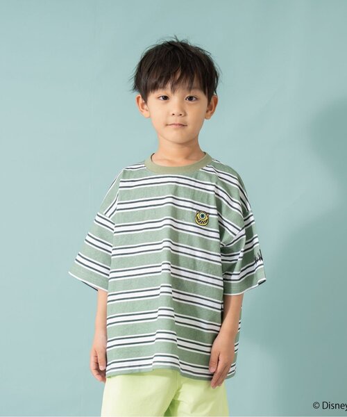 and D. petit main（アンドディープティマイン）の「【モンスターズ・インク】マルチボーダービッグ半T（Tシャツ/カットソー・キッズ・グリーン/ネイビー・100cm/110cm/120cm/130cm/140cm/150cm/90cm）」の6枚目の写真