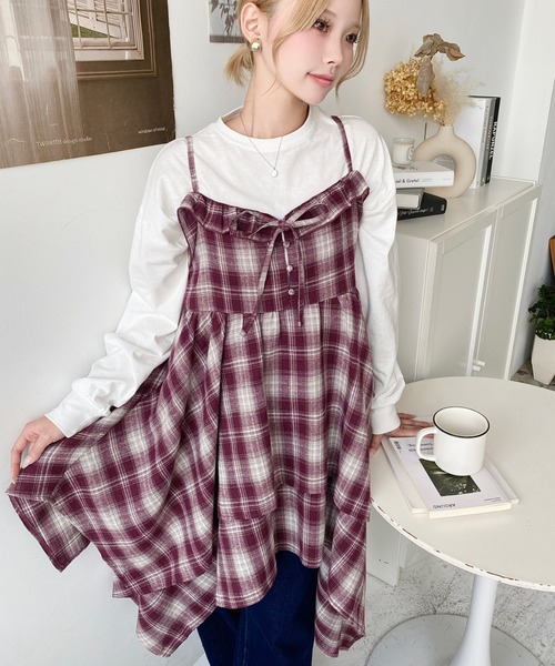 セール】イレギュラーヘムチェック柄キャミワンピース（ワンピース