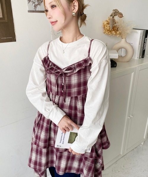 セール】イレギュラーヘムチェック柄キャミワンピース（ワンピース