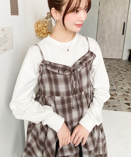 セール】イレギュラーヘムチェック柄キャミワンピース（ワンピース
