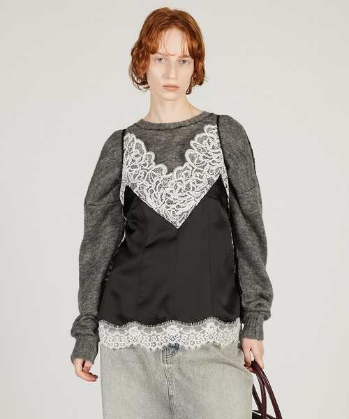 BELPER 2022AW 黒レース フリンジキャミソール BELPER 2022AW 黒レース フリンジキャミソール BELPER 2022AW 黒レース