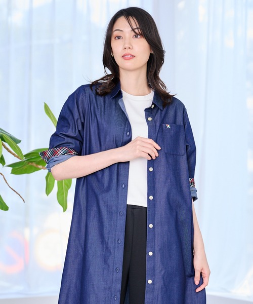 Arnold Palmer（アーノルドパーマー）の「裏ワザデニム イージーケア シャツワンピース（シャツワンピース・レディース・インディゴブルー/ライトブルー・S/L/M）」の5枚目の写真