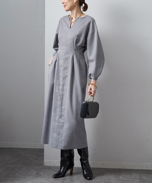 VERMEIL par iena（ヴェルメイユパーイエナ）の「《追加2》P/Ryツイルウエストシェイプワンピース（ワンピース・レディース・ネイビー/マルチ/アイボリー・38/36/40）」の3枚目の写真