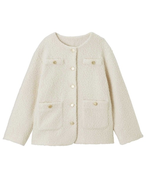 GeeRA（ジーラ）の「リングウールライクゴールドボタンノーカラージャケットコート（ノーカラージャケット・レディース・ブラック/アイボリー・MEDIUM/LARGE/X-LARGE）」の6枚目の写真